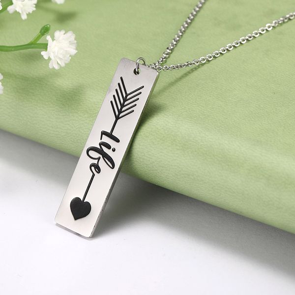 Trendy Edelstahl Gravierte Inspirierende Bar Halskette Persönlichkeit Leben Wort Liebe Herz Benutzerdefinierte Frauen Halskette Schmuck