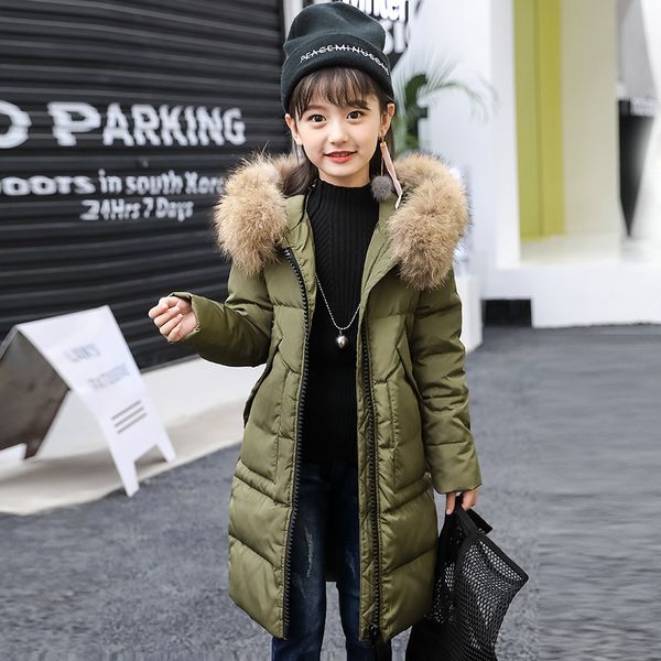 

girls winter coat long thick warm down jacket for girls 5-14 years kids parka teenage girls winter outerwear clothes, Blue;gray