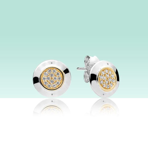 Orecchini a bottone in argento 925 dal design classico. Scatola originale per orecchini Pandora placcati in oro giallo per donna, uomo, set di gioielli regalo