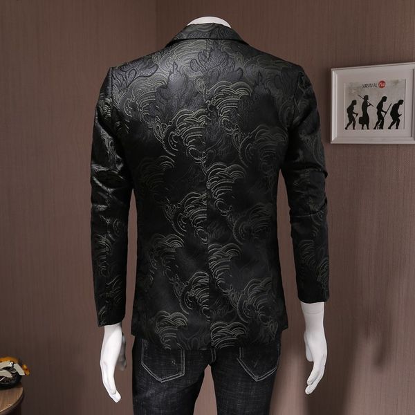 

men's suits & blazers fashion slim fit business man embroidery jacket party suit coat one button lapel collar office casual blazer big, White;black