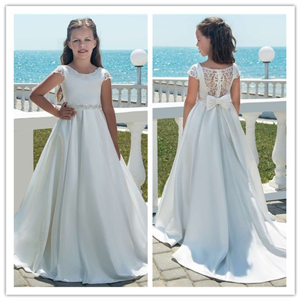 

white satin flower girl dresses for weddings 2020 vestido de daminha girl first communion dresses, White;blue