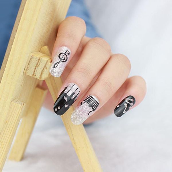 

12pcs/sheet star grid flower waterproof nail sticker adhesive wrap art decor cool, Black