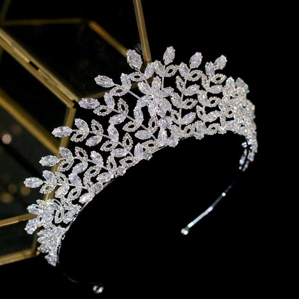 

ladies wedding headdresstiaras and crown, zircon bridal headdress, leaf-shaped headband, hair accessory, girl headdress, Golden;white