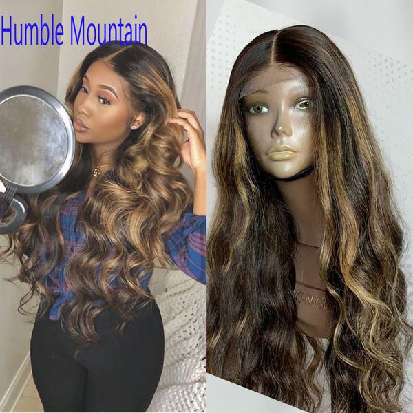

13*6 soft brazilian body wave lace front human hair wigs preplucked honey blonde remy lace wig with highlight no tangles, Black;brown