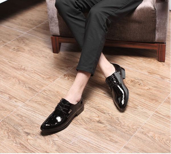 

delocrd 2018 new design formal man footwear lace-up pointed toe mens shoes business office loafers, Black