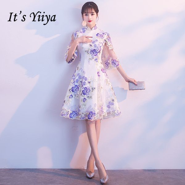 

party dresses it's yiiya luxury purple high collar half sleeve floral print lace cocktail knee-length formal dress gown mx044, White;black