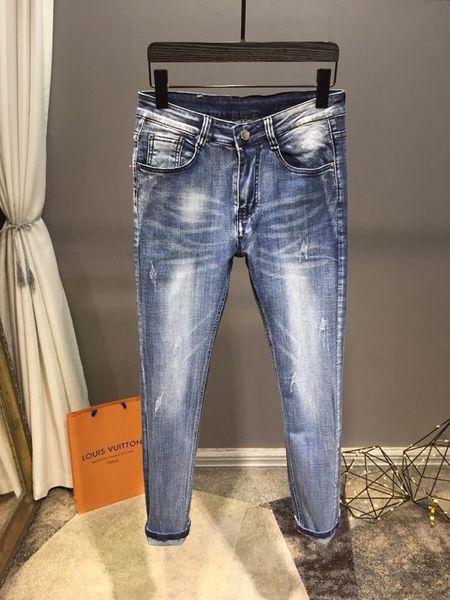 

2019 style luxury summer fashion men's uisl jeans stretch fabric slim high-grade recycled water simple generous casual style size 29-38, Blue