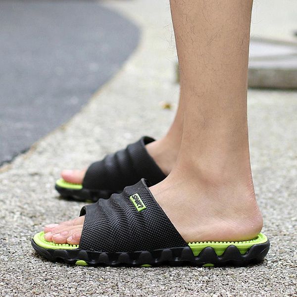 

sagace slippers gentleman summer leisure solid flat with round toe massage health wear non-slip beach slippers men 2020feb21, Black