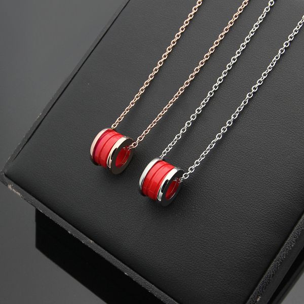 

2020 designer titanium steel jewelry christmas new year special edition big red ceramic small red necklace 18 k gold lady item, Silver