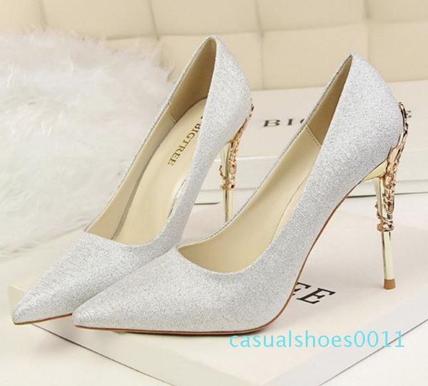 

13 colors orange satin shoes flower carved metal heel pointed toe pumps bridesmaid wedding shoes size 34 to 39 11c, Black