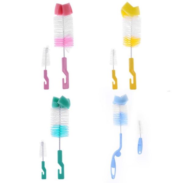 

2pcs/set Baby Bottle Brush Nipple Brush 360-degree Rotating Head Cleaning Sponge Cup Brush Kit random color