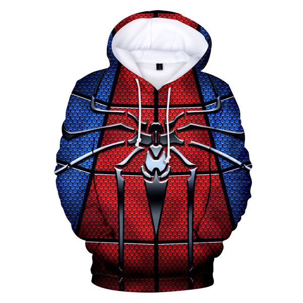 

fashion 2019 new little spiderman jacket 3d digital printing hoodie trend simple wild long-sleeved hooded sweater, Black