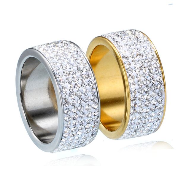 

wholesale cluster rings jewelry fashion full rhinestone gold plated stanless steel ring european and american style finger ring lr069, Golden;silver