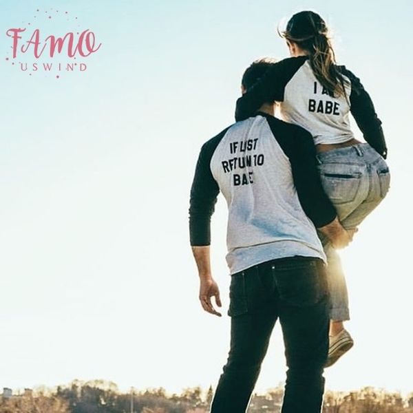 

2019 valentines gift if lost return to babe i am babe women amp;men letter funny long sleeve 90s t shirt boyfriend girlfriend, White