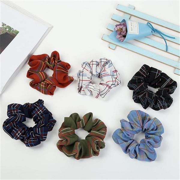 Le donne signora Girl Plaid a strisce dei capelli Scrunchy fascia anello elastico Chignon corda fasce Danza sportiva Scrunchie morbido chiffon di capelli