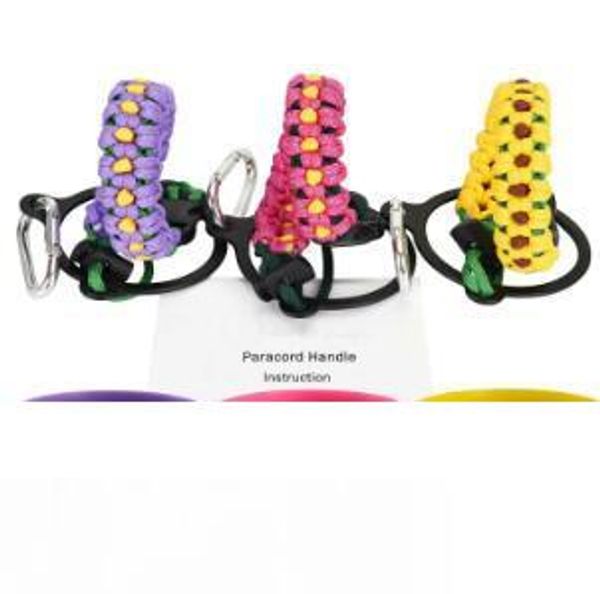 

7 styles cups paracord handle flower strap braided handles wide mouth water bottles survival strap carabiner outdoor hiking ring gga3147