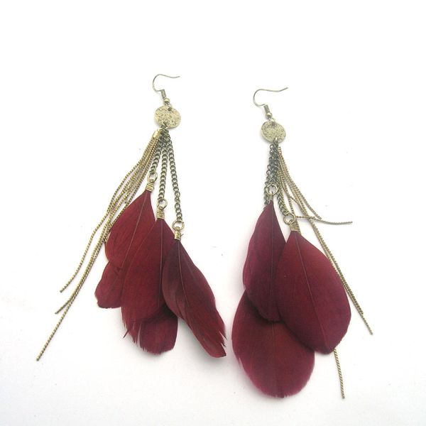 

dandie new fashion red feathers metal tassel earrings for women , suitable for women's daily wear, Golden