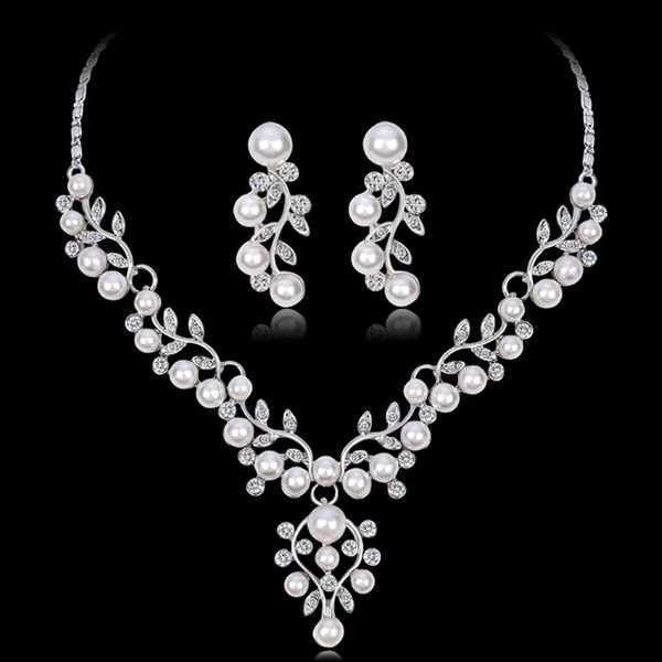 

pearl jewelry sets for women african beads jewelry set wedding imitation crystal bridal dubai necklace jewelery costume, Slivery;golden