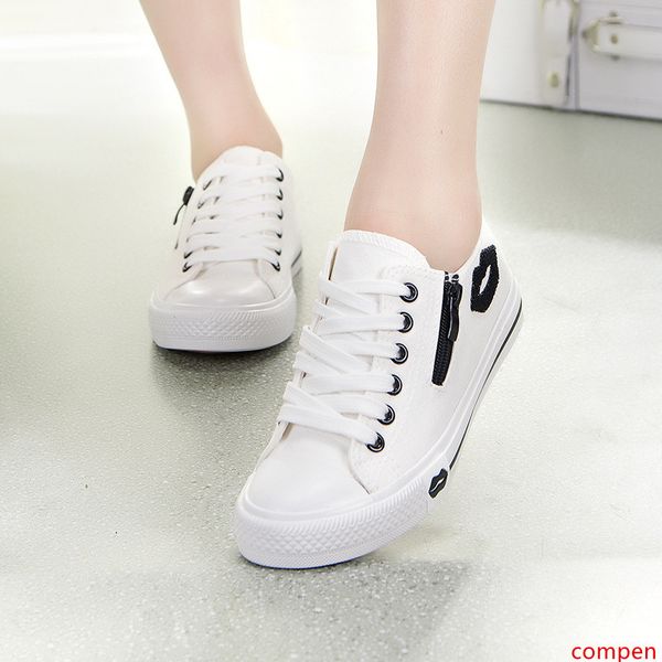 

spring and summer korean canvas shoes women s low cut with red lips side zipper students flat casual sports shoes