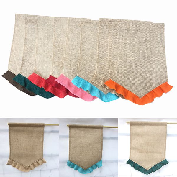 

31*46cm burlap garden flag diy jute ruffles linen yard hanging flag house decoration portable banner fa2199