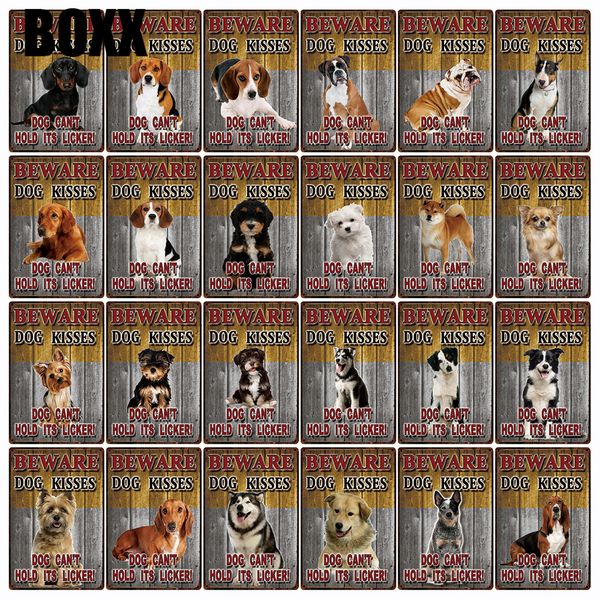 

beware dogs dachshund boxer border collie metal sign tin poster home decor bar wall art painting 20*30 cm size