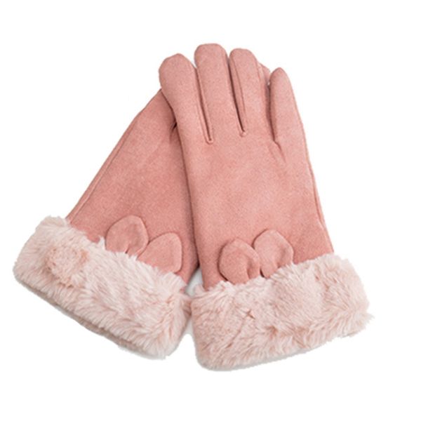 

winter gloves womens touchscreen mittens female outdoor plush wrist windproof warm faux suede leather thicken cashmere, Blue;gray