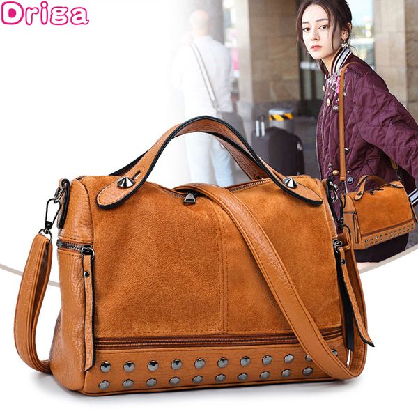 

driga fashion large quality leather female shoulder bag new women handle bags with rivets vintage motorcycle tote bags sac