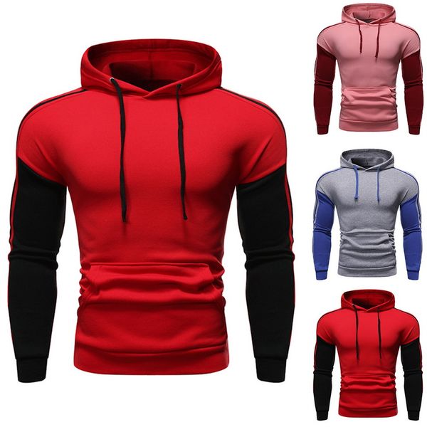 

men's casual hooded gym sweatshirt autumn winter warm patchwork jogging tracksuit 2019 mens casual hoodies sports pullover, Black
