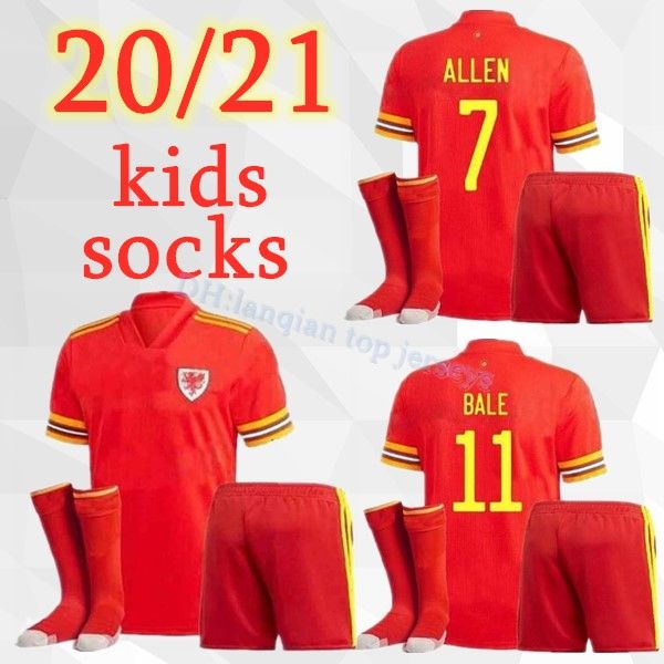 

Kid kit 2020 wale occer jer ey 20 21 bale allen jame ben davie wil on cami eta national team home red maillot, Black;yellow