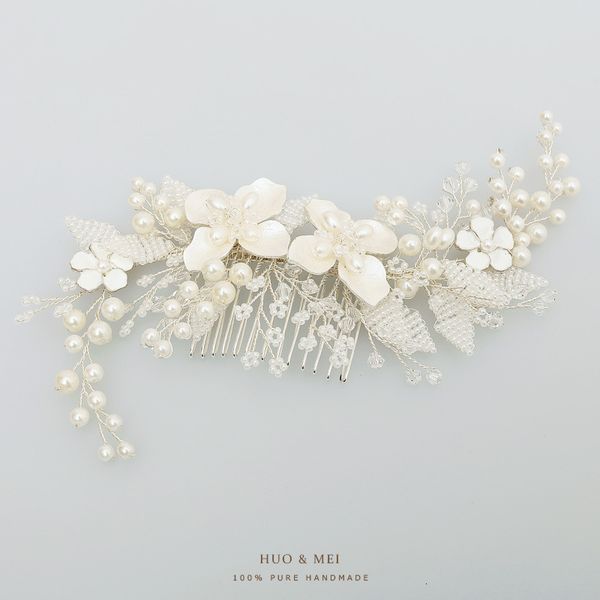

s873 npason bride hair comb manual marry pearl ornaments style, Golden;white