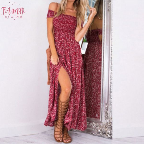 

new fashion women boho off shoulder high waist short sleeve maxi dress ladeis summer floral beach casual long sundress, Black;gray