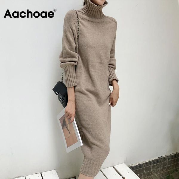 

sweater dress women knitted turtleneck solid dress autumn winter warm knit female straight long dress loose midi vestidos, Black;gray