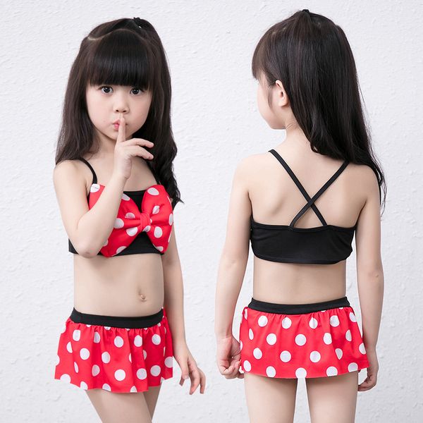 

2019 new cute infant girls bow-tie polka dot bikini sets swimwear beach bathing suit with swimming cap, White;black