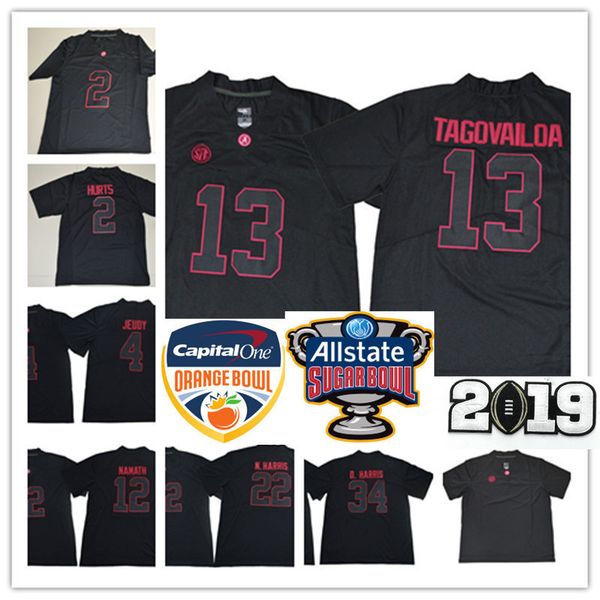 

NCAA Alabama Crimson Tide Jalen Hurts BLACK SILHOUETTE Jersey Najee Harris Damien Harris Jerry Jeudy Tua Tagovailoa Alabama Football Jersey
