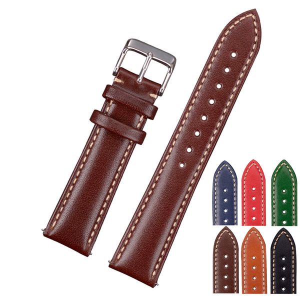 

eache retro genuine leather watch band oil waxed leather watch straps 18mm 20mm 22mm 6 colors with quick release spring bar, Black;brown