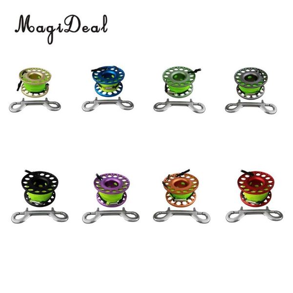 

scuba diving aluminum alloy spool finger reel with stainless steel bolt snap hook smb safe equipment - 30m high visibility line