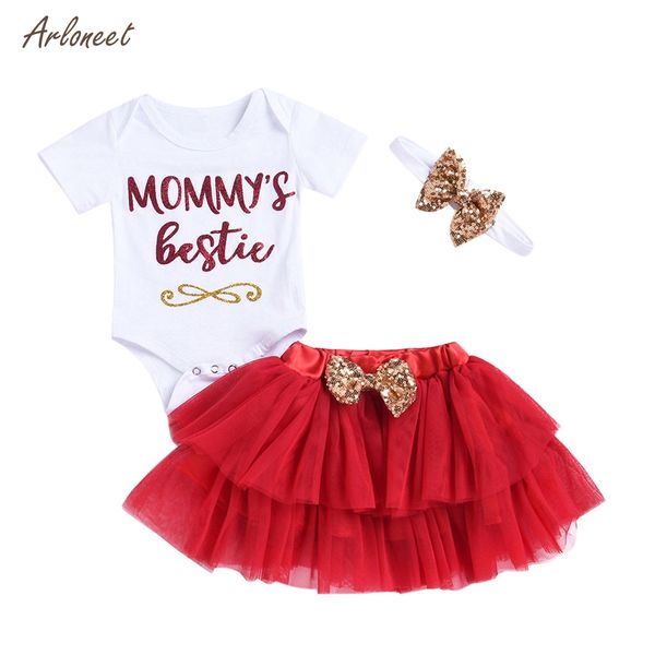 

arloneet winter baby girls clothing set 3pcs newborn infant letter romper skirt outfits christmas kids clothing sets 2019 white