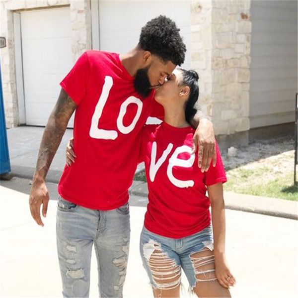 

летние пара любовное письмо письмо печатные футболки свободного покроя тис мужской пуловер o-образным вырезом женщин топы, White;black