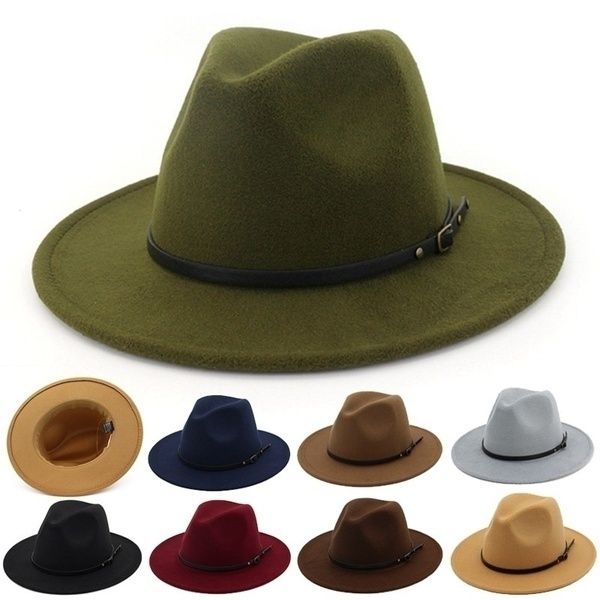 

wide brim hats men / women vintage hat party ladies felt jazz cap cowboy, Blue;gray