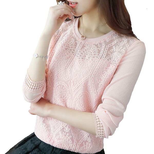 

женщины лучших шифоновых блузок корейских одежды 2019 мода блузка длинных женщины шифон кружево дамы топы твердых женщины рубашка blusas 619, White