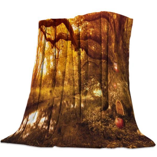 

blanket woods forest rivers streams animal branches pumpkin flannel blanket soft throw sofa bed travel blankets