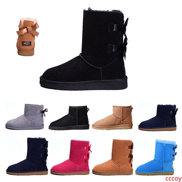 

designer women classic snow boots chestnut black blue coffee two bows black khaki grey ankle boots fashion women shoes size 36-41