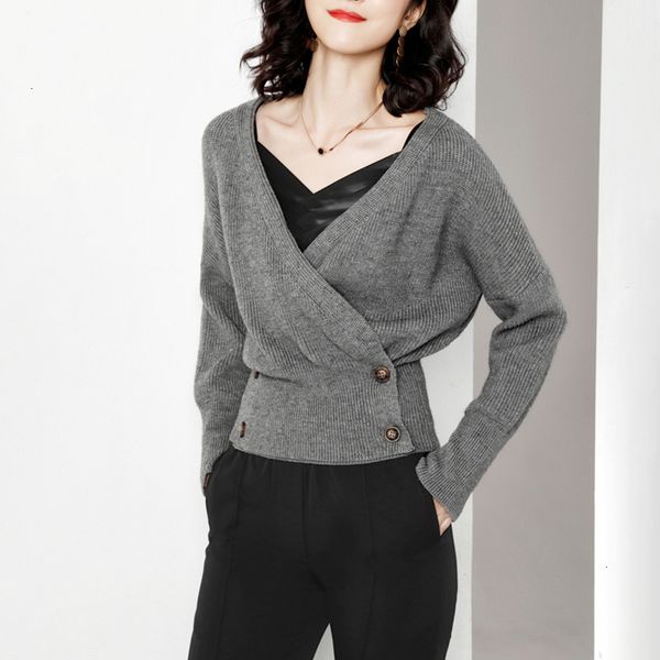 

tvvovvin knitted women's sweater v neck long sleeve oversized loose female cardigans autumn clothing fashion new 2019 l710, White