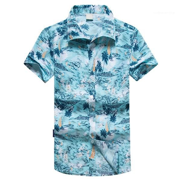 

men brand clothing casual loose cotton blend button down shirts blue mens beach hawaiian shirt tropical summer short sleeve shirt, White;black