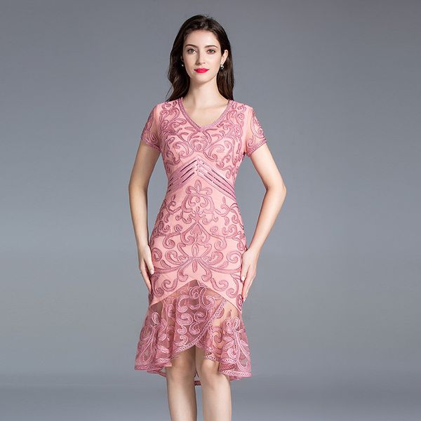 

ladies mermaid party dress 2019 new women lace flower summer dress xl 4xl casual floral short-sleeved retro dresses, Black;gray