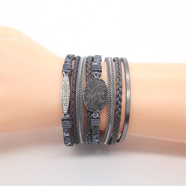 

multilayer leopard ladies leather bracelet fashion trendy magnetic leisure bracelet gary jewelry gift for lover #2, Black