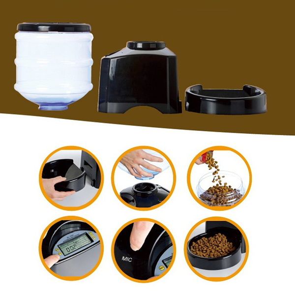 

5.5l automatic pet feeder with voice message recording and lcd screen large smart dogs cats food bowl dispenser black dropship