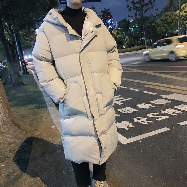 

casual solid slim mens winter jackets and coats hooded long coat quilted jacket pockets zipper warm thick parka, Black