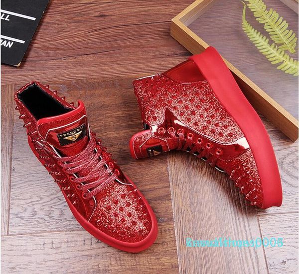 

fashion men high british style rrivet shoes men causal luxury shoes red gold black bottom rubber shoes for male c06