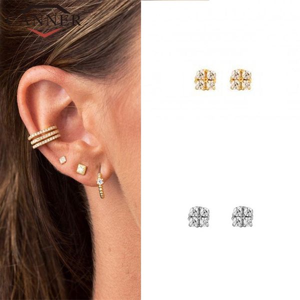 

korean small fresh 925 sterling silver stud earrings cz zircon sweet earrings for women gold silver color small ear jewelry, Golden;silver